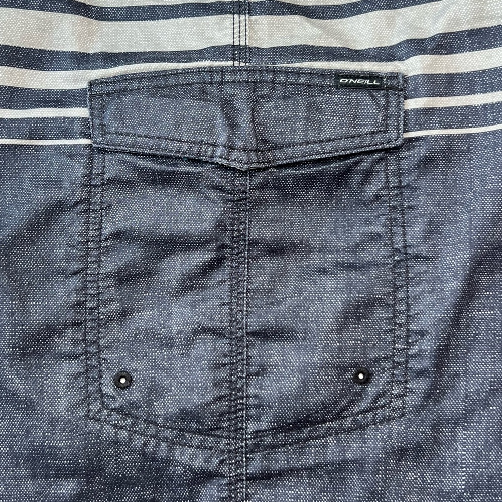 O’NEILL Board Shorts Cargo Side Pocket Swim Gradient Striped Gray Blue Men’s 40 - Picture 11 of 17